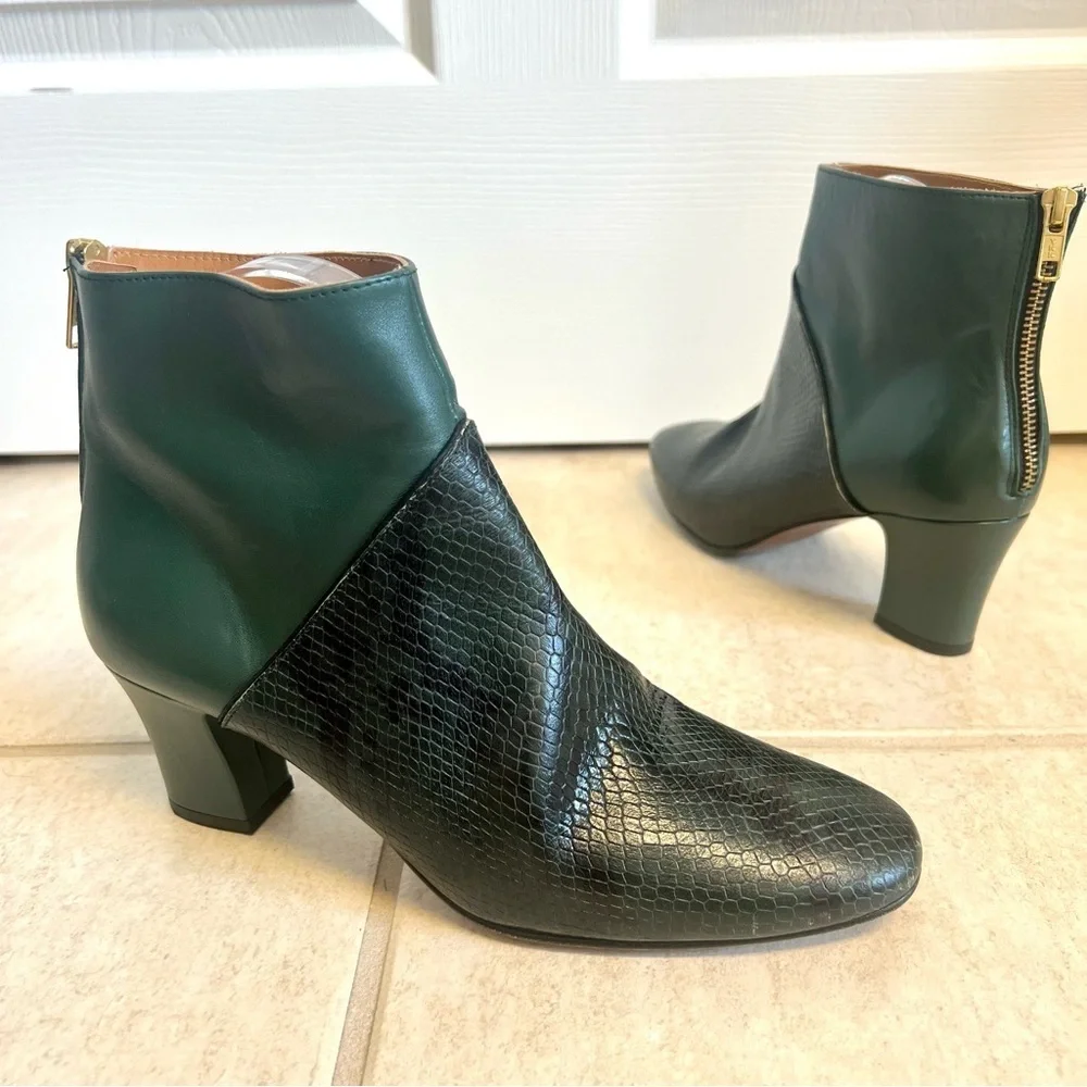 NEW LOVERS Spain Women's Green Two-Tone Leather Snakeskin Ankle Booties size 8M